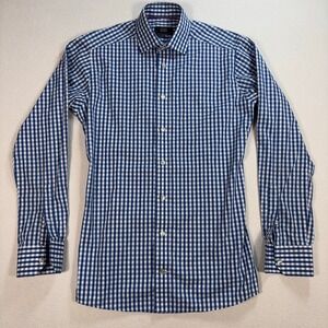 Eton Shirt Men's 37-14.5 Blue Gingham Plaid Contemporary Fit Cotton Button Up‎